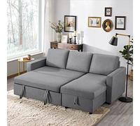Yaheetech L-Shaped Sofa Bed 3 Seater Convertible Corner Sofa, Light Grey | Pull Out Sectional Couch Bed with Storage, Reversible Chaise, for Living Rooms, Apartments, Office, 1.46Dx2.11Wx0.83H m