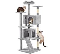 Yaheetech Large Cat Tree, 178cm Cat Tower w/Scratching Posts, 2 Condos, Perched Platform and 2 Dangling Balls Stable Pet Furniture, Light Grey