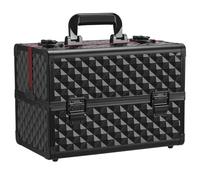 Yaheetech Large Cosmetic Case Professional Makeup Box Beauty Case Jewellry/Nail Polish Storage Box with Adjustable Dividers, Black/Red