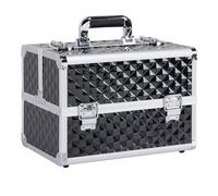 Yaheetech Large Makeup Case with 4 Extendable Trays, Black/Silver | Aluminium-Trimmed Case, Lockable Latches, Adjustable Dividers, Organised Storage for Makeup, Nail and Beauty Tools