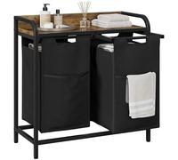 Yaheetech Laundry Basket, 2 Compartments Laundry Hamper with Shelf and Pull-out Removable Bags, Clothes Sorter, Metal Frame, 2 x 46 L Rustic Brown 92L