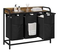 Yaheetech Laundry Basket, 3 Compartments Laundry Hamper with Shelf and Pull-out Removable Bags, Clothes Sorter, Metal Frame, 3 x 40 L Rustic Brown