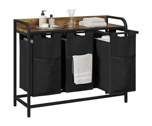 Yaheetech Laundry Basket, 3 Compartments Laundry Hamper with Shelf and Pull-out Removable Bags, Clothes Sorter, Metal Frame, 3 x 40 L Rustic Brown