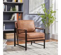 Yaheetech Light Brown Upholstered Faux Leather Accent Chair Retro Armchair
