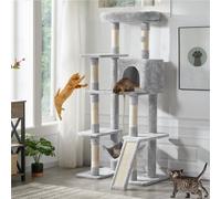 Yaheetech Light Grey 159.5Cm Multilevel Cat Tower Plush Cat Tree With Hammock