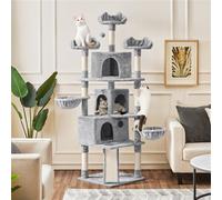 Yaheetech Light Grey 194Cm Large Cat Tree Tower With 3 Condos, 3 Perches, Dangling Ball