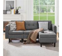 Yaheetech Light Grey Fabric Upholstered 3-Seater Corner Sofa With Ottoman