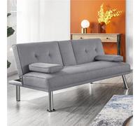 Yaheetech Light Grey Fabric Upholstered Convertible Futon Sofa Bed For Small Space