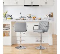 Yaheetech Light Grey Set Of 2 Modern Faux Leather Bar Stools With Backrest And Footrest