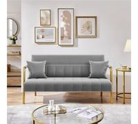 Yaheetech Light Grey Upholstered Sofa Couch With Gold-Tone Metal Legs And 2 Pillows