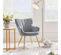 Yaheetech Light Grey Upholstered Velvet Armchair With Wing Side