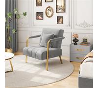 Yaheetech Light Grey Velvet Accent Armchair With Cozy Pillow And Gold Metal Frame