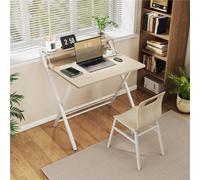 Yaheetech Light Natural Wood 2 Tier Modern Foldable Computer Desk With Monitor Shelf