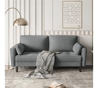 Yaheetech Linen Fabric Upholstered 2 Seater Sofa Couch With 2 Pillows Dark Grey