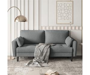 Yaheetech Linen Fabric Upholstered 2 Seater Sofa Couch With 2 Pillows Dark Grey