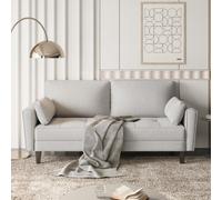 Yaheetech Linen Fabric Upholstered 2 Seater Sofa Couch With 2 Pillows Griege