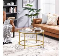 Yaheetech Modern Round Coffee Table With Glass Top Gold