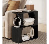 Yaheetech Narrow Side Table With 2 Storage Shelves, Black