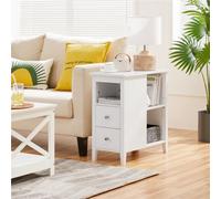 Yaheetech Narrow White Bedside Table Nightstand With 2 Drawers 3 Shelves