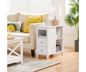 Yaheetech Narrow White Bedside Table Nightstand With 2 Drawers 3 Shelves