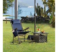 Yaheetech Navy Blue Foldable Outdoor Lounge Chair With Headrest Pillow