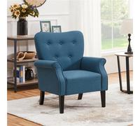 Yaheetech Navy Blue Upholstered Roll Arm Accent Chair Polyester Fabrics Single Sofa