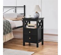Yaheetech Nightstand End Table With 2 Drawer For Living Room Bedroom Black