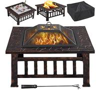 Yaheetech Outdoor Fire Pit 81cm Square Firepit 3-in-1 Heat-Resistant Metal Garden Stove for Barbecue, Heating, Cooling Drinks with Cover & Poker, Copper