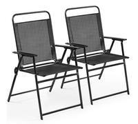 Yaheetech Outdoor Foldable Dining Chairs Patio Texteline Chairs All-weather Breathable Lawn Chairs with Backrest, Armrests Set of 2, for Garden, Lawn, Porch, Backyard, Poolside -Black