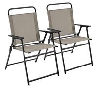 Yaheetech Outdoor Folding Dining Chairs Set of 2 with Armrests, All-weather Patio Garden Chairs with Backrest and Breathable Fabric for Garden, Lawn, Porch, Backyard, Brown