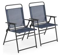 Yaheetech Outdoor Folding Dining Chairs Set of 2 with Armrests, All-weather Patio Garden Chairs with Backrest and Breathable Fabric for Garden, Lawn, Porch, Backyard, Navy Blue