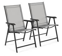 Yaheetech Outdoor Folding Garden Chairs Set of 2 with High Back, Outdoor Patio Dining Chairs 2-Pack with Steel Frame for Garden, Lawn, Yard, Beach, Grey