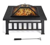 Yaheetech Outdoor Square Fire Pit With Cover And Poker Black