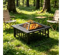 Yaheetech Outdoor Square Fire Pit With Cover And Poker Black Patio Garden Backyard Outdoor Camping Heater Log Burner