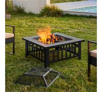 Yaheetech Outdoor Square Fire Pit With Cover And Poker Patio Garden Backyard Camping Heater Log Burner