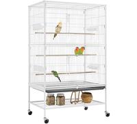 Yaheetech Parrot Cage 79 x 52 x 132 cm with Rolling Stand White