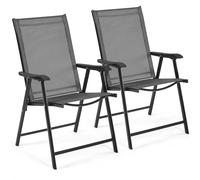 Yaheetech Patio Dining Chairs Outdoor Folding Texteline Chairs Set of 2 Portable Beach Chairs with Armrests Lawn Chair for Lawn, Yard, Beach, Foldable Patio Chairs 2-Pack Chairs Metal Frame