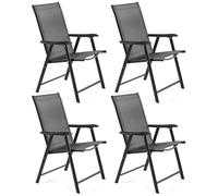 Yaheetech Patio Folding Dining Chairs Set of 4 with Breathable Texteline Fabric, All Weather Outdoor Folding Garden Chairs with Steel Frame for Garden, Lawn, Porch, Backyard, Poolside, Black