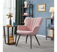 Yaheetech Pink Modern Pleated Curved Back Fabric Accent Chair Upholstered Armchair