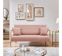 Yaheetech Pink Upholstered Sofa Couch With 2 Pillows And Gold-Tone Metal Arms
