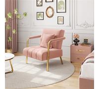 Yaheetech Pink Velvet Accent Armchair With Cozy Pillow And Gold Metal Frame
