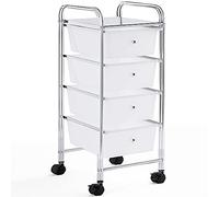 Yaheetech Plastic Storage Cart with 4 Drawers Rolling Drawers Cart Organizer on Lockable Wheels Multipurpose Mobile Trolley for Home Office Salon, White