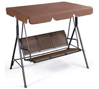 Yaheetech Porch Swing Chair 3-Seat Outdoor Patio Sunset Hanging Swing w/Texteline Fabric & Adjustable Canopy & Armrests, Canopy Lounge Chair for Backyard/Garden/Balcony, Dark Brown