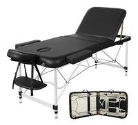 Yaheetech Portable Massage Table 70cm Width 3 Sections Black | Aluminum Legs & Premium Foam, Lash Table, Salon Spa Table, Height & Backrest Adjustable, 185L × 60W × 67.5-88H cm
