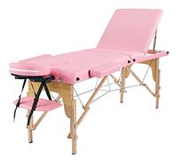 Yaheetech Portable Massage Table Folding Spa Beauty Bed Lightweight Tattoo Therapy Couch Wooden 60 cm Width 3 Section Pink
