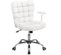Yaheetech Pu Leather Adjustable Desk Chair With Padded Armrests And Rolling Wheels - White