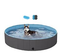 Yaheetech PVC Foldable Pet Dog Paddling Pool Puppy Swimming Pool Portable Dog Pool Extra Large Bathing Tub with Brush for Indoor Outdoor 140 x 30cm Black