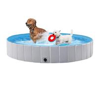 Yaheetech PVC Foldable Pet Dog Paddling Pool Puppy Swimming Pool Portable Dog Pool Extra Large Bathing Tub with Brush for Indoor Outdoor 180 x 30cm Grey