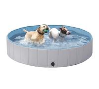 Yaheetech PVC Foldable Pet Paddling Pool Puppy Swimming Pool Portable Dog Pools Large Bathing Tub with Brush for Indoor Outdoor 120 x 30cm Gray