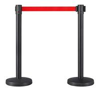 Yaheetech Queue Barrier Retractable Crowd Control Barriers Safety Queuing Stanchion Security Pole Posts Stands with Concrete and Metal Bases, Post 2m Belt Red